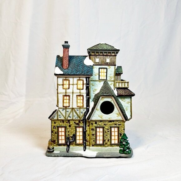 Vintage Lemax Enchanted Forest Christmas Porcelain Lighted Inn/News Glass House - Picture 6 of 10